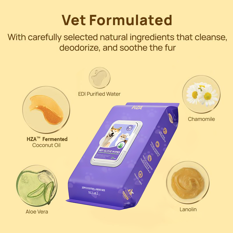 🧤 HZA™ PET Glove Wipes | High-Efficiency Deodorizing & Grooming Gloves