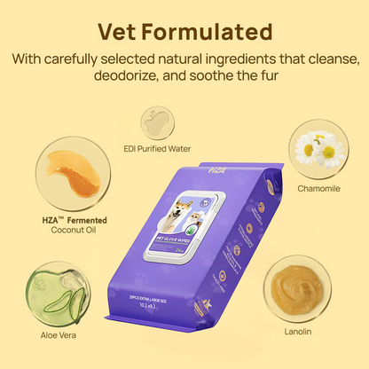 🧤 HZA™ PET Glove Wipes | High-Efficiency Deodorizing & Grooming Gloves
