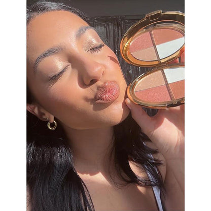 Eye & Cheek Palette - Eyeshadow & Highlighter Makeup + Detachable Brush for Perfect Glow!