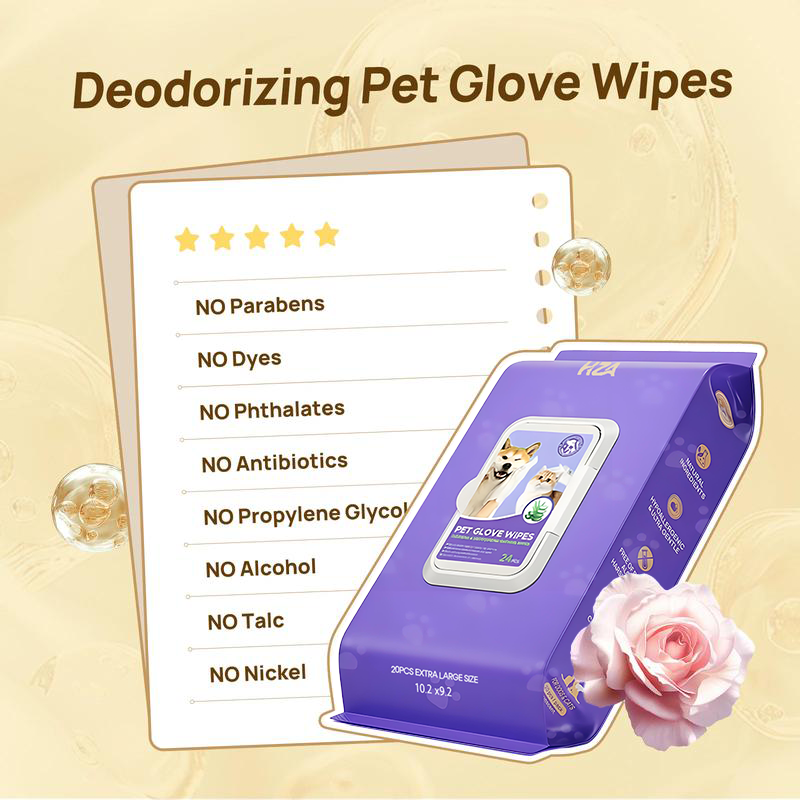 🧤 HZA™ PET Glove Wipes | High-Efficiency Deodorizing & Grooming Gloves