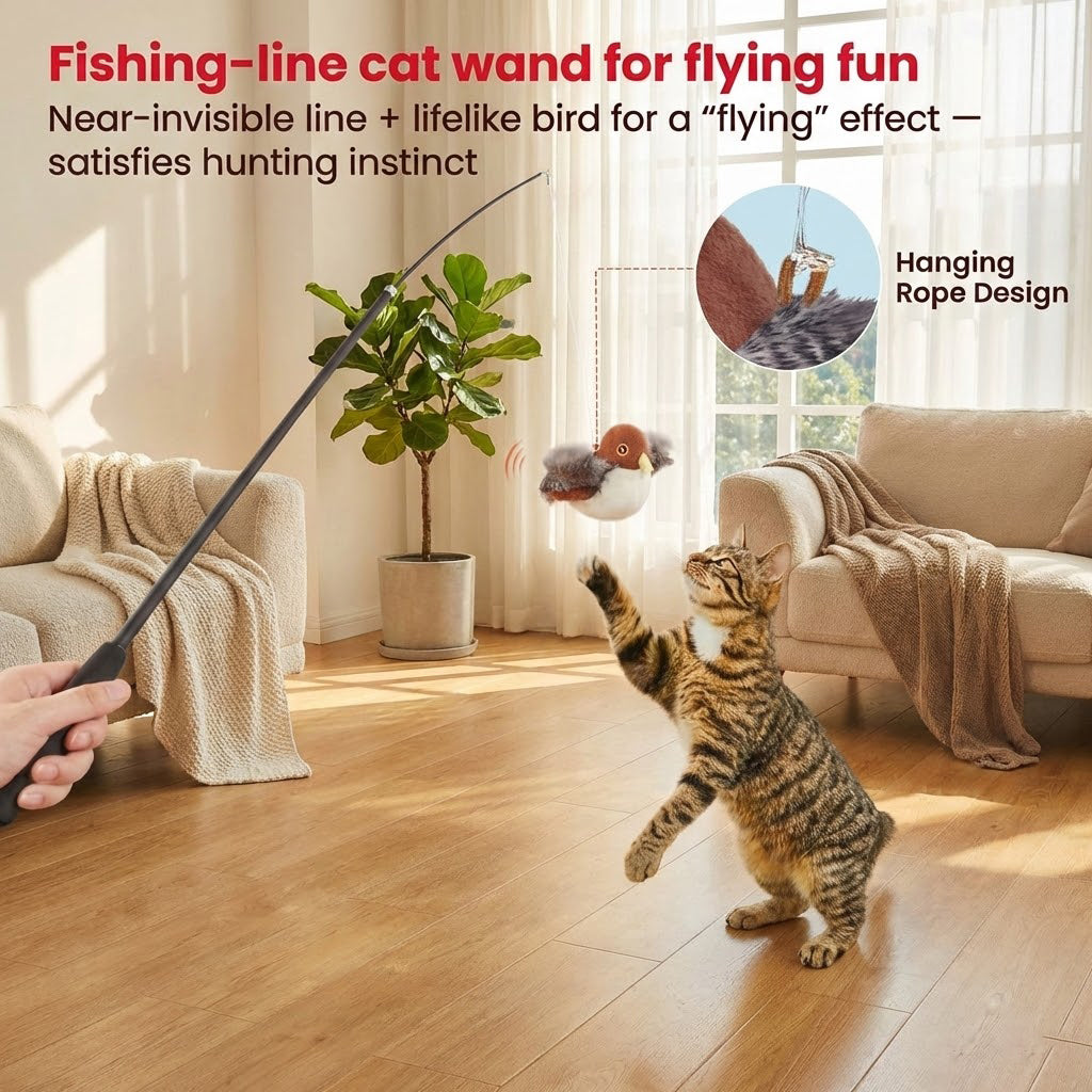🐾Realistic Interactive Bird Toy: Unleash Your Cat's Hunting Instincts & Keep Wildlife Safe – The Ultimate Indoor Experience🐥